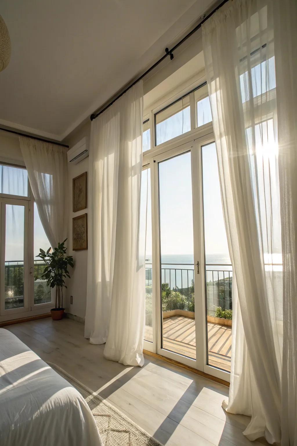 Solar illumination metamorphoses a confined apartment into a spacious retreat.