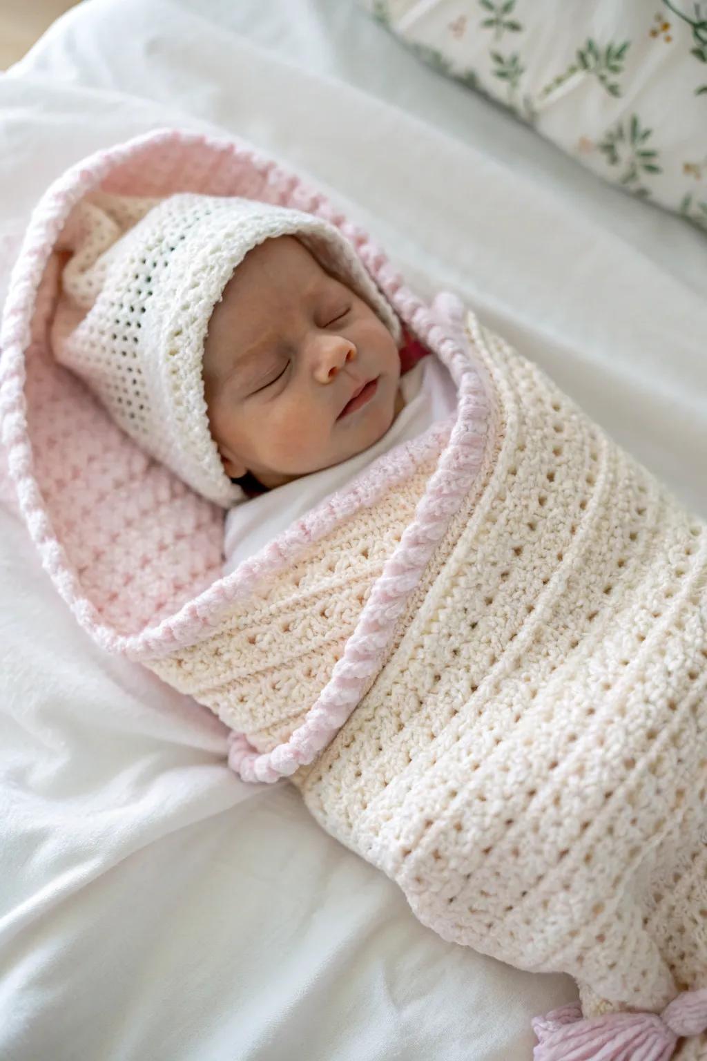 A snug embrace setup accentuates the comfort and security of the initial weeks.