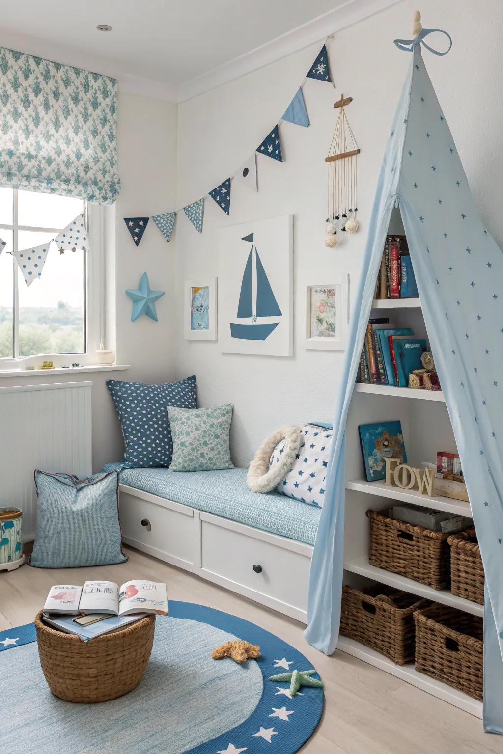 A seafaring theme imparts a sense of exploration to your toddler's space.