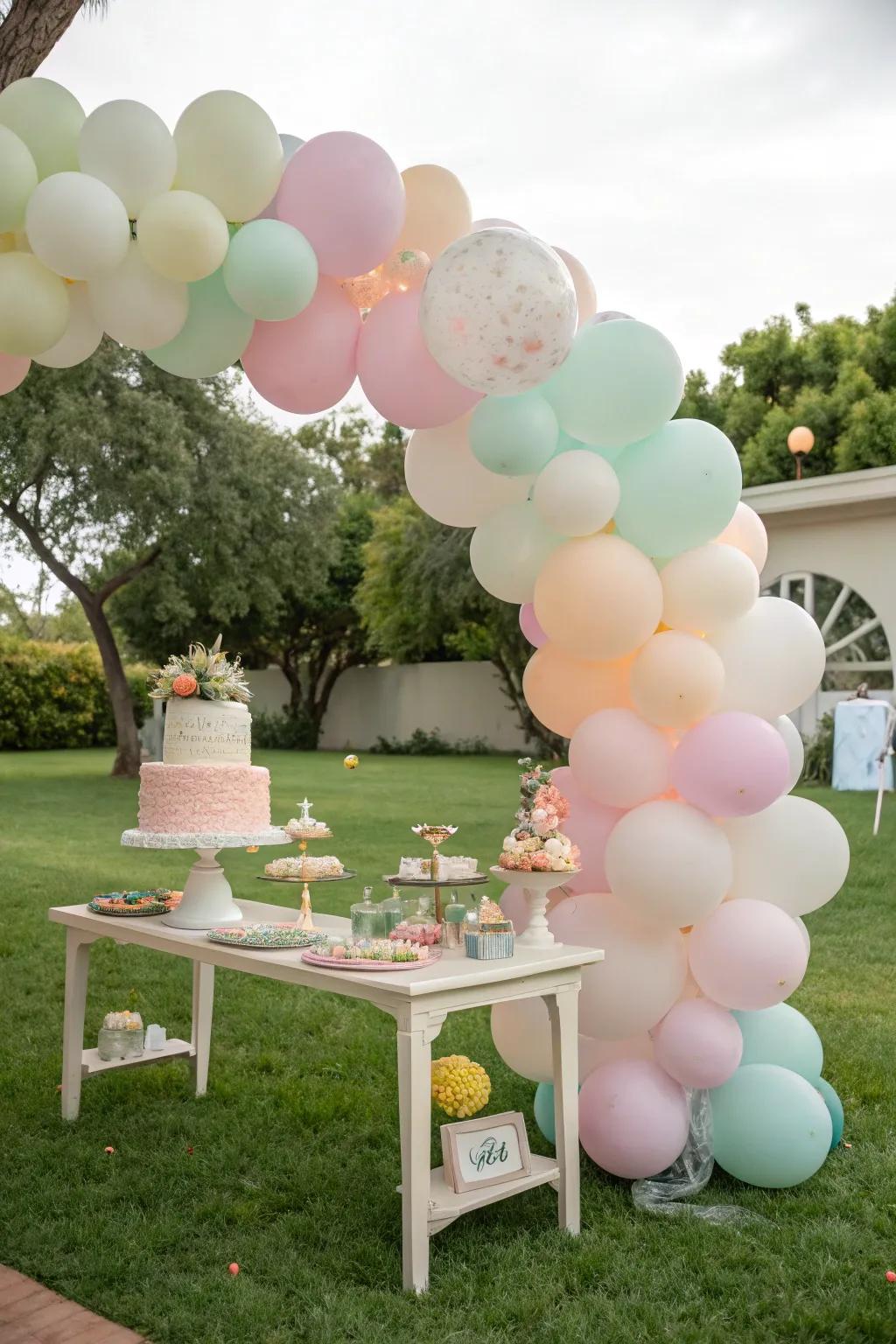 An enchanting balloon garland gives a captivating touch to your child’s first birthday festivity.