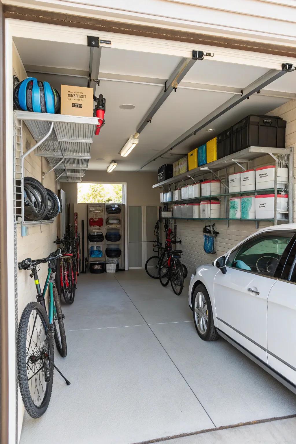 Capitalize on overhead space through the implementation of shelving units to enhance storage efficiency.