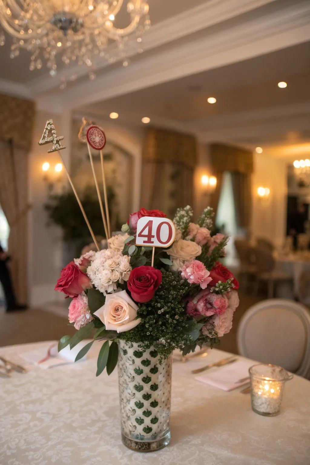 An individualized floral centerpiece, enhancing the sophistication of your celebration.