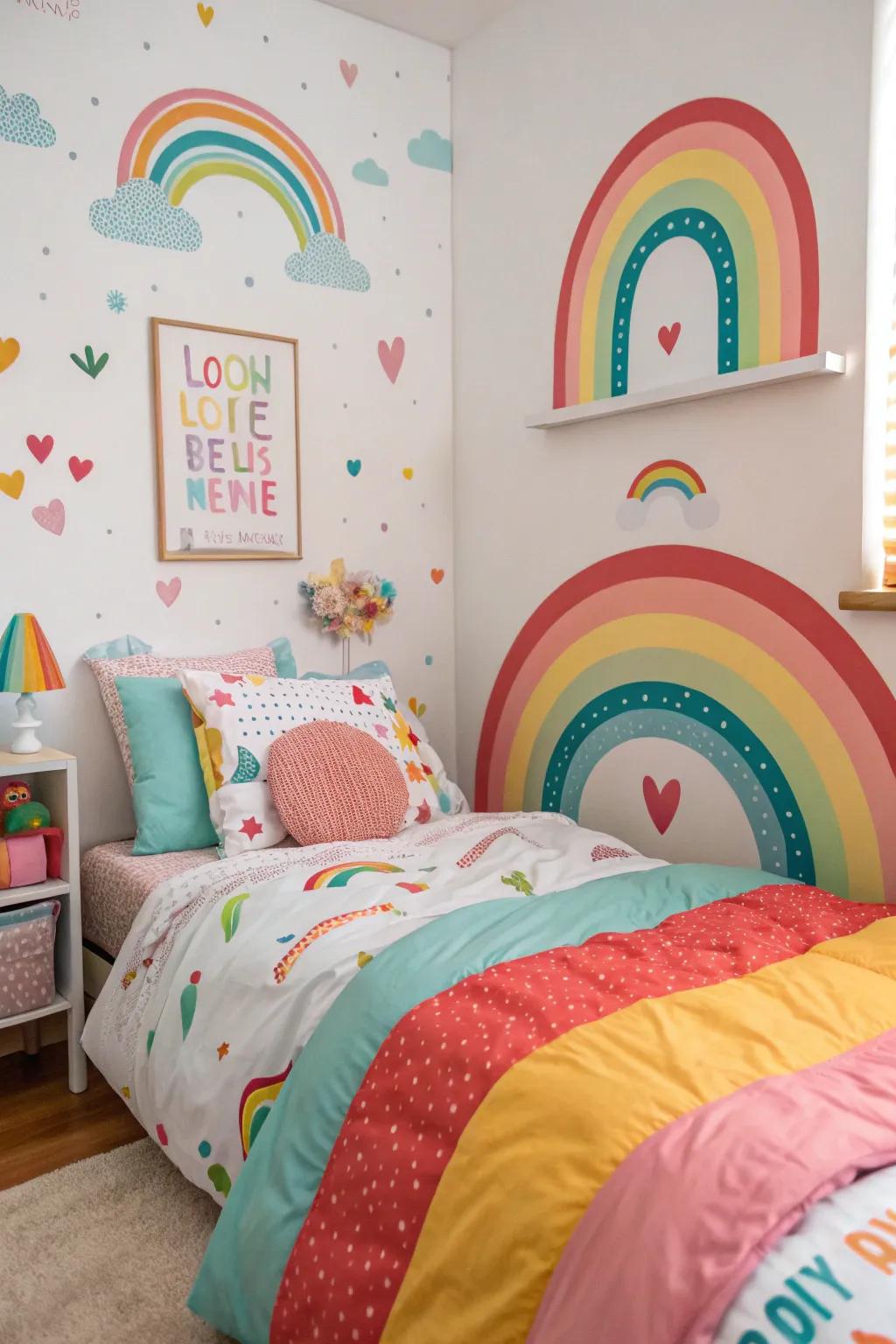 A vibrant rainbow-themed bedroom that ignites joy and innovation.