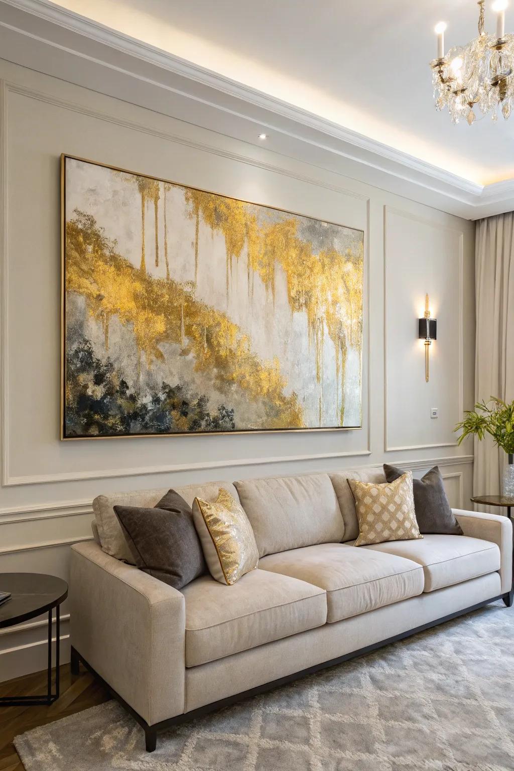 Gilded and subdued tones infuse this living room with elegance and warmth.