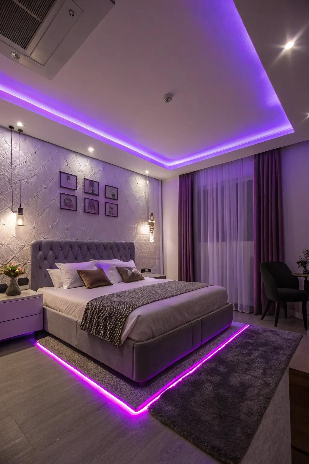 Establish the atmosphere with captivating violet LED lights.