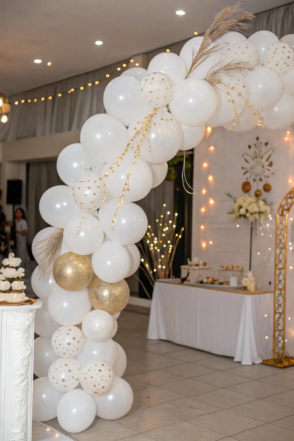 An awe-inspiring white archway enhanced with gilded accents, creating an elegant entrance.