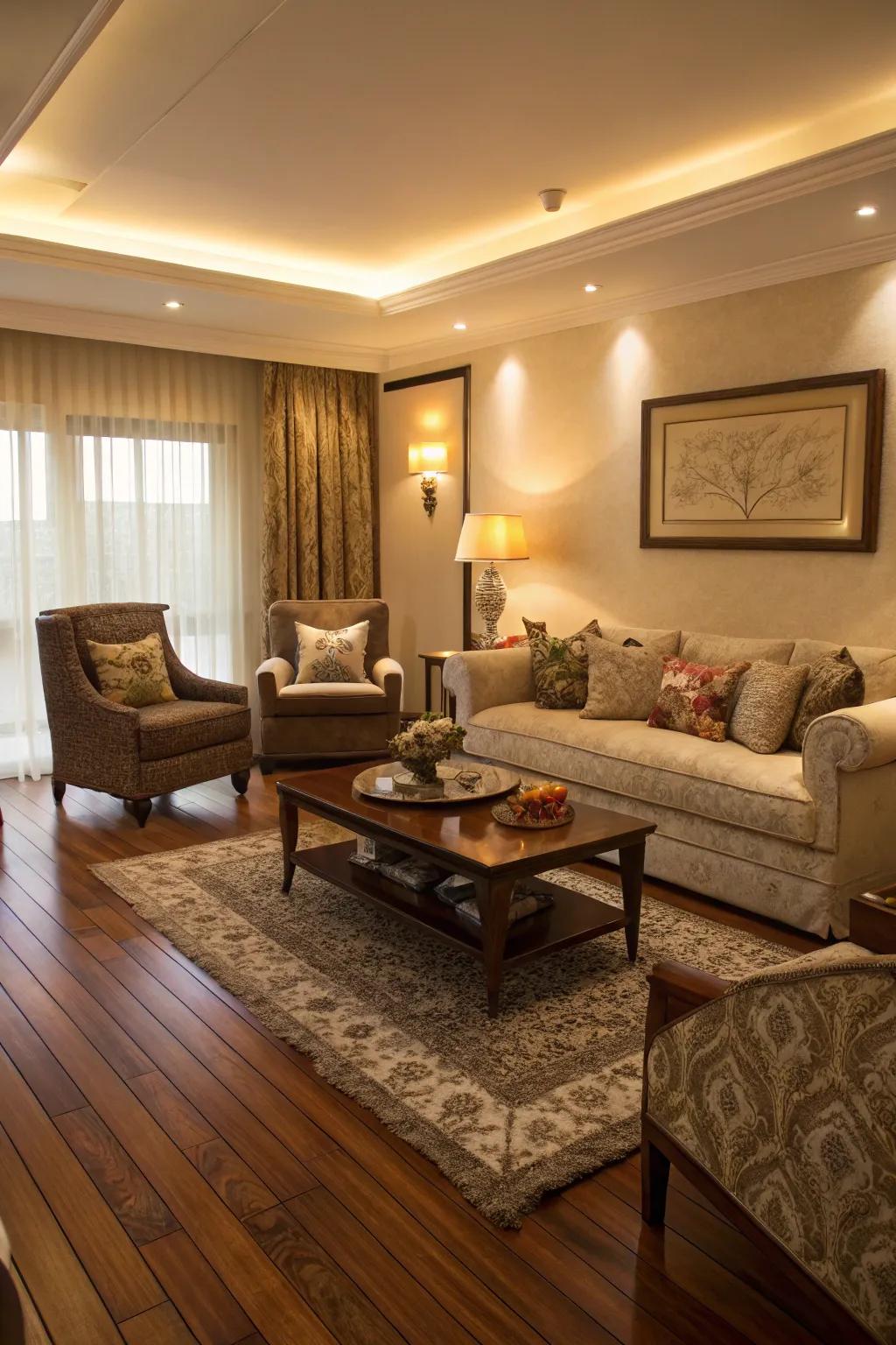 Warm wood laminates impart a classic touch of refinement to any room.