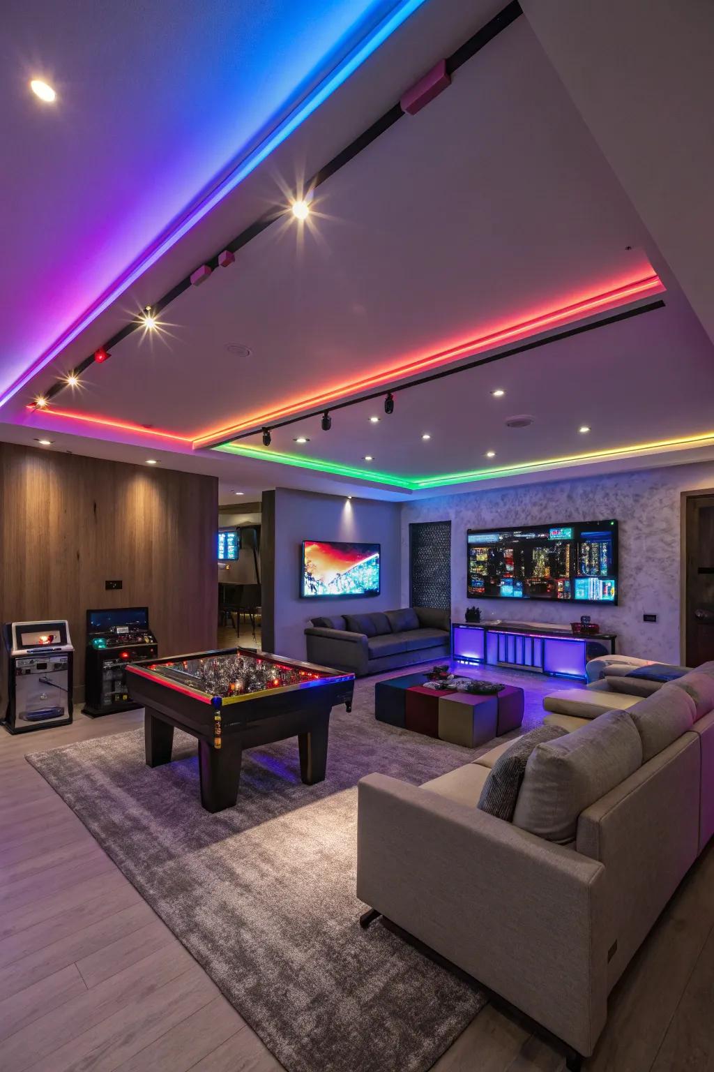 LED lighting significantly alters your game room's feel, introducing vivid color and excitement.