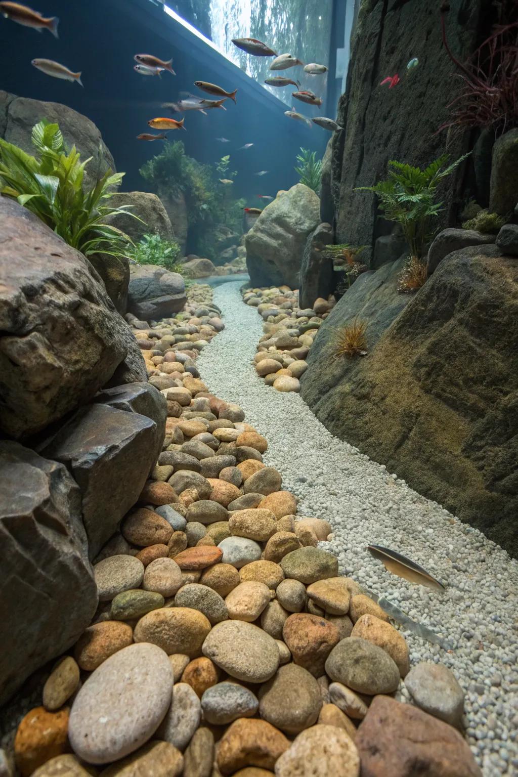 Natural stones arranged to mimic a peaceful riverbed.