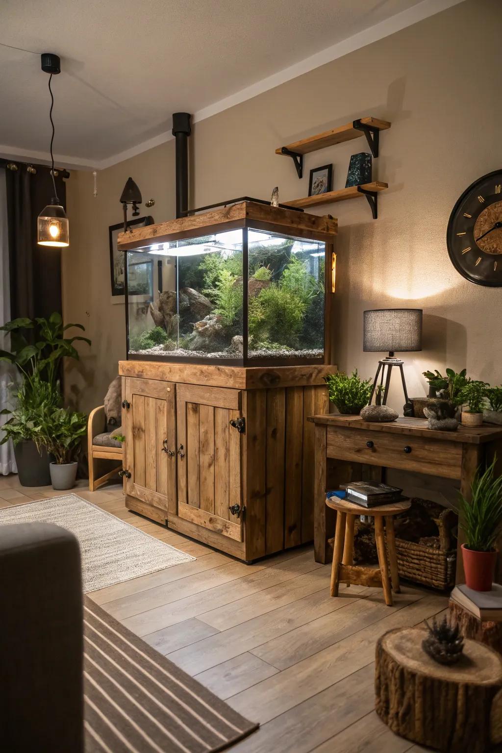 A timbered stand imbues a sense of warmth into any setting.