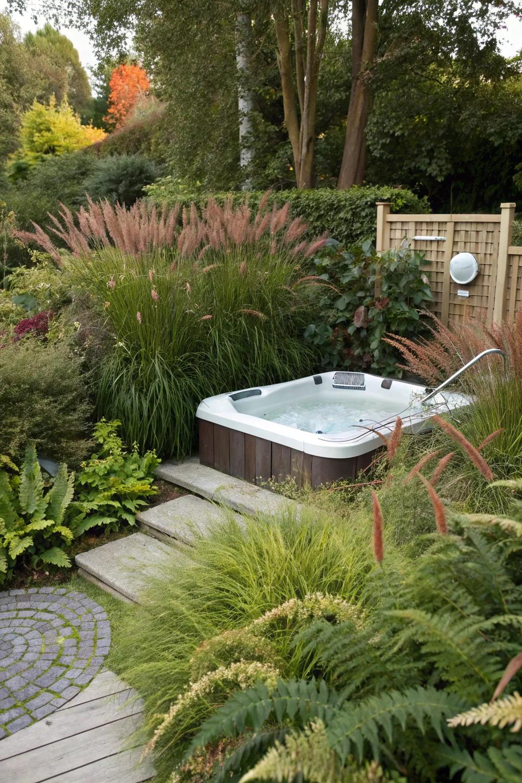 Amplify relaxation by situating your spa amid flourishing greenery.