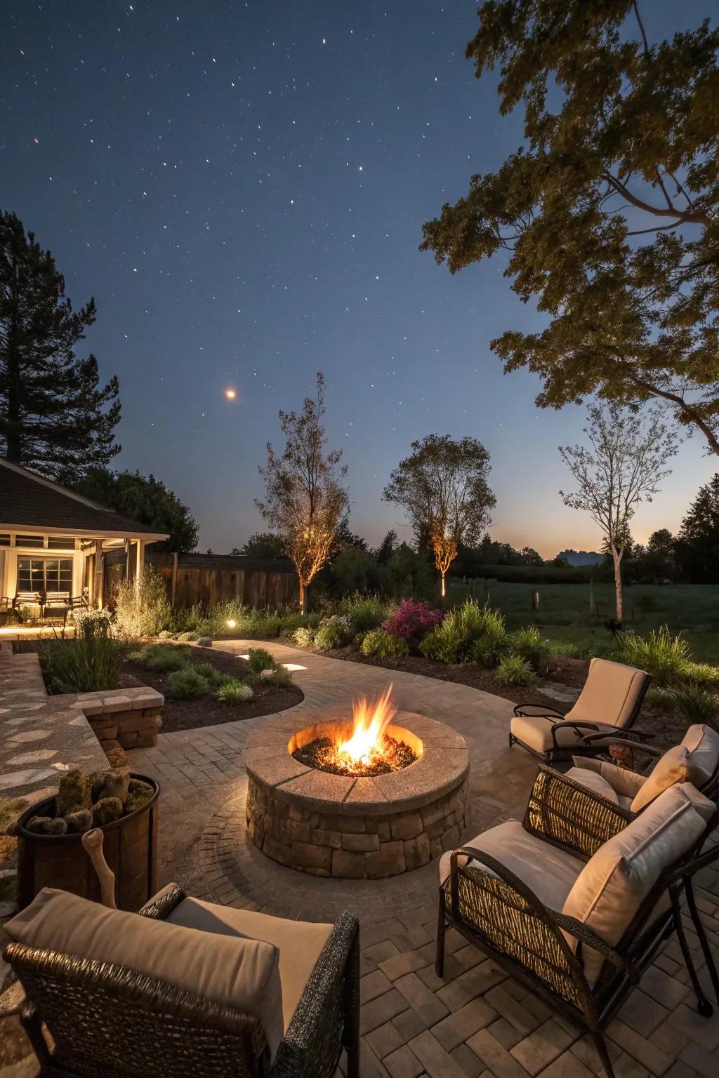 Design an inviting spot in your backyard featuring a hearth for convivial gatherings.