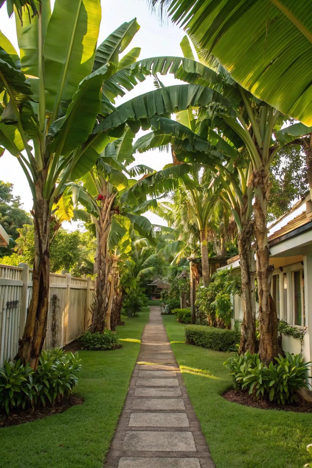 Design a striking entrance by lining your garden path with banana trees.