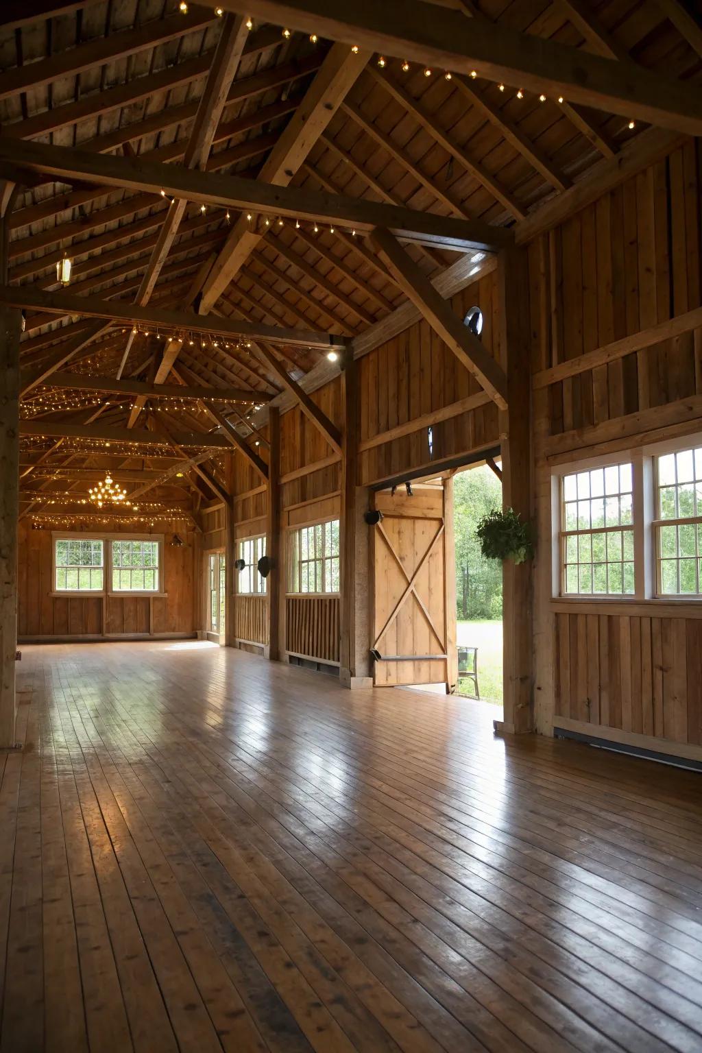 Wood flooring brings a touch of rustic charm to your barn.