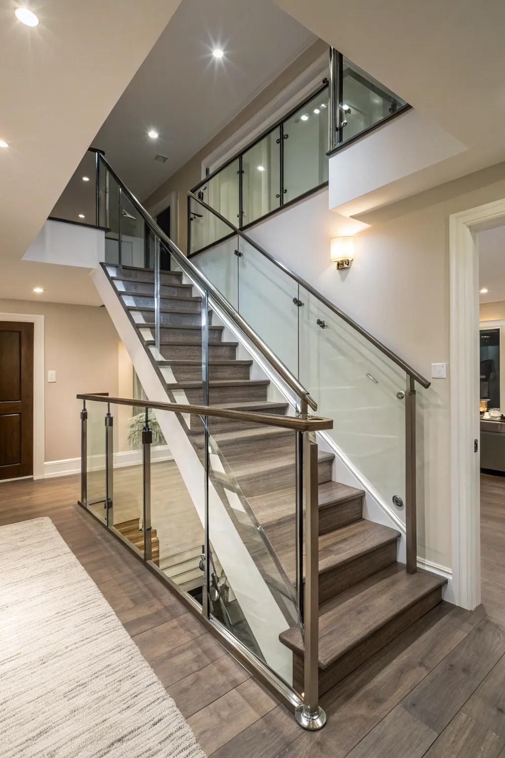 Unadorned contours and refined elements culminate in a captivatingly modern staircase.