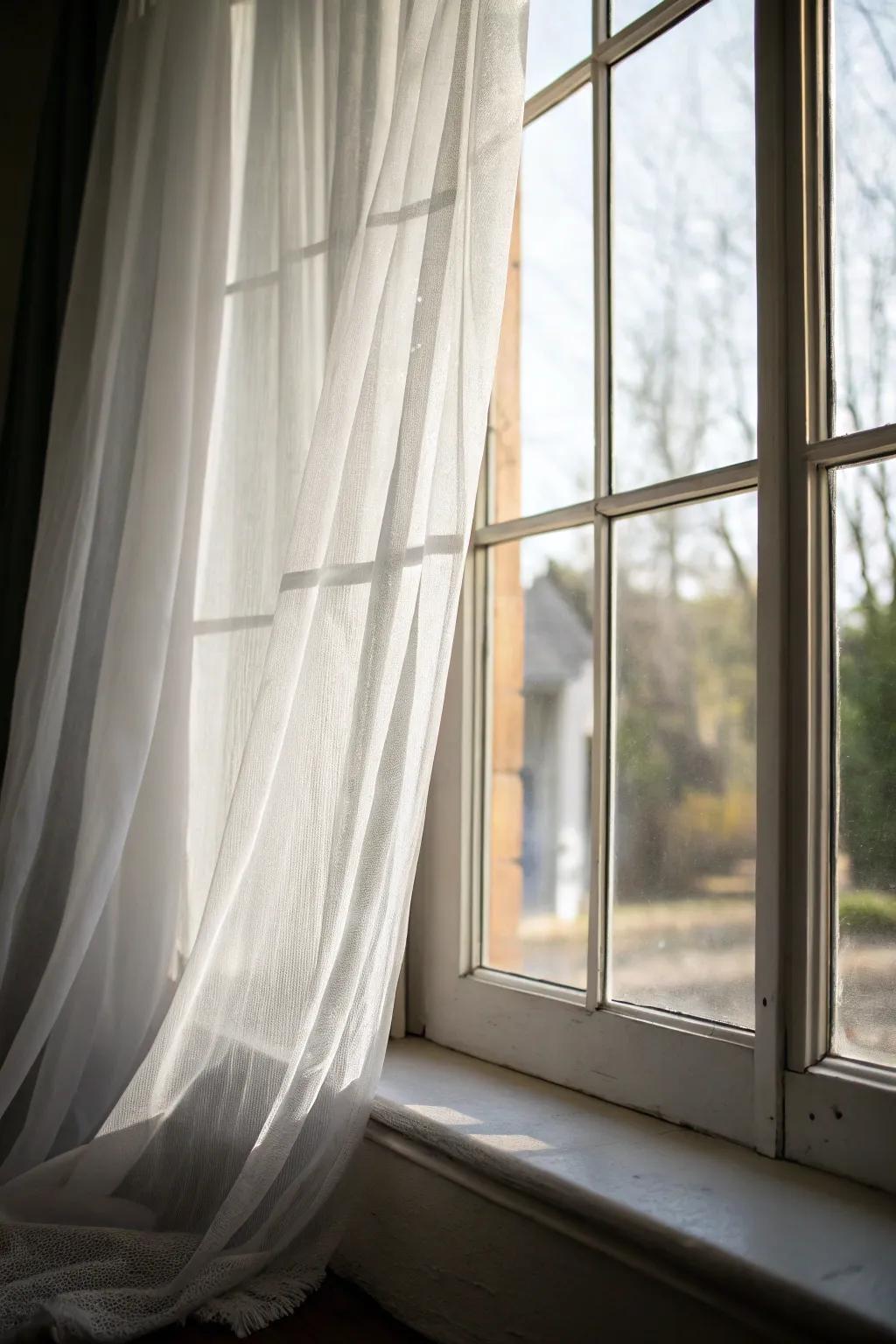 Sheer curtains enable soft light to permeate your basement area.