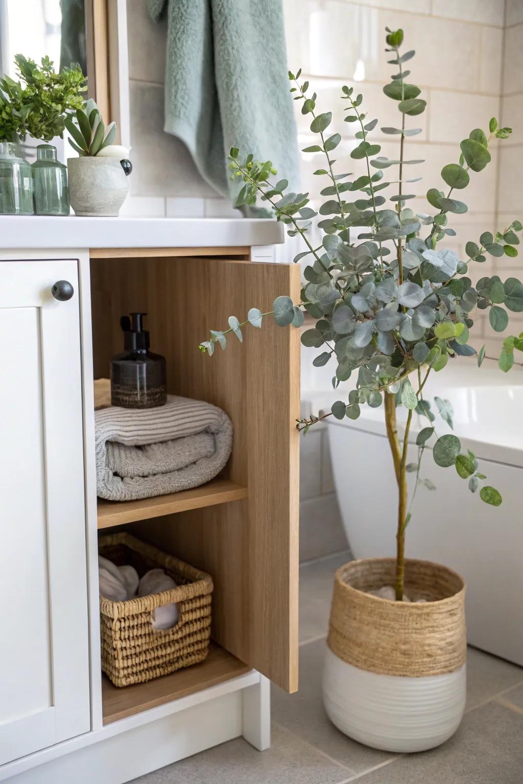 A subtle botanical touch enlivens your bathroom vanity.