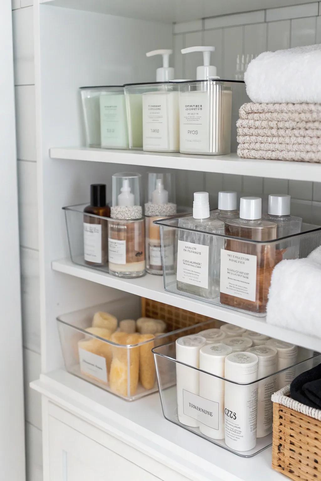 Clear containers simplify the process of locating items.