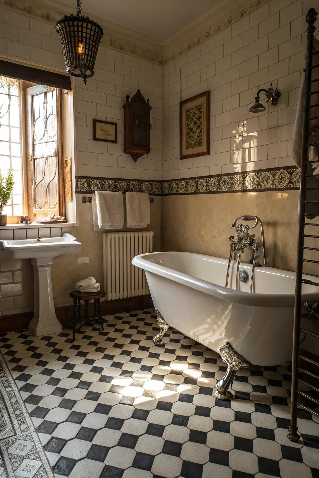 Ageless grace showcased through traditional checkered tiles.