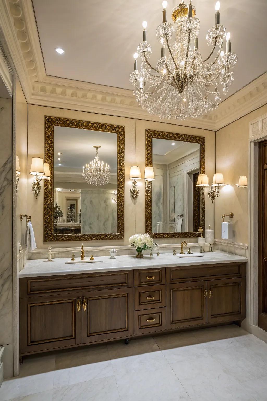 Any bathroom is enhanced by a full-wall mirror's bold presence.