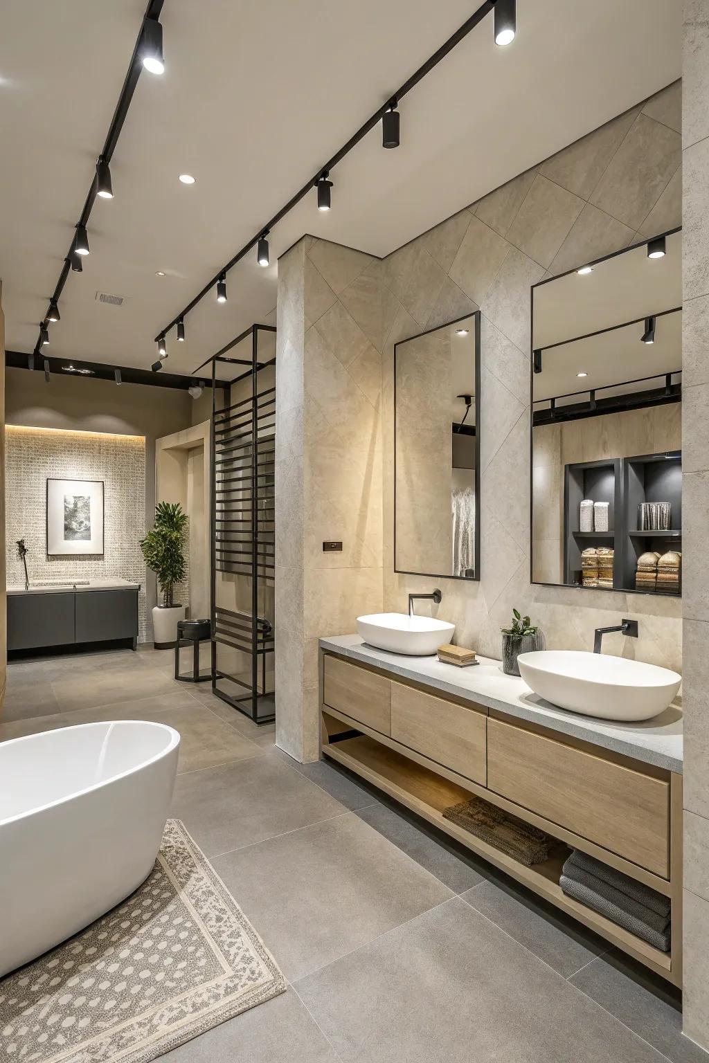 Go minimal for a peaceful and uncluttered lavatory atmosphere.