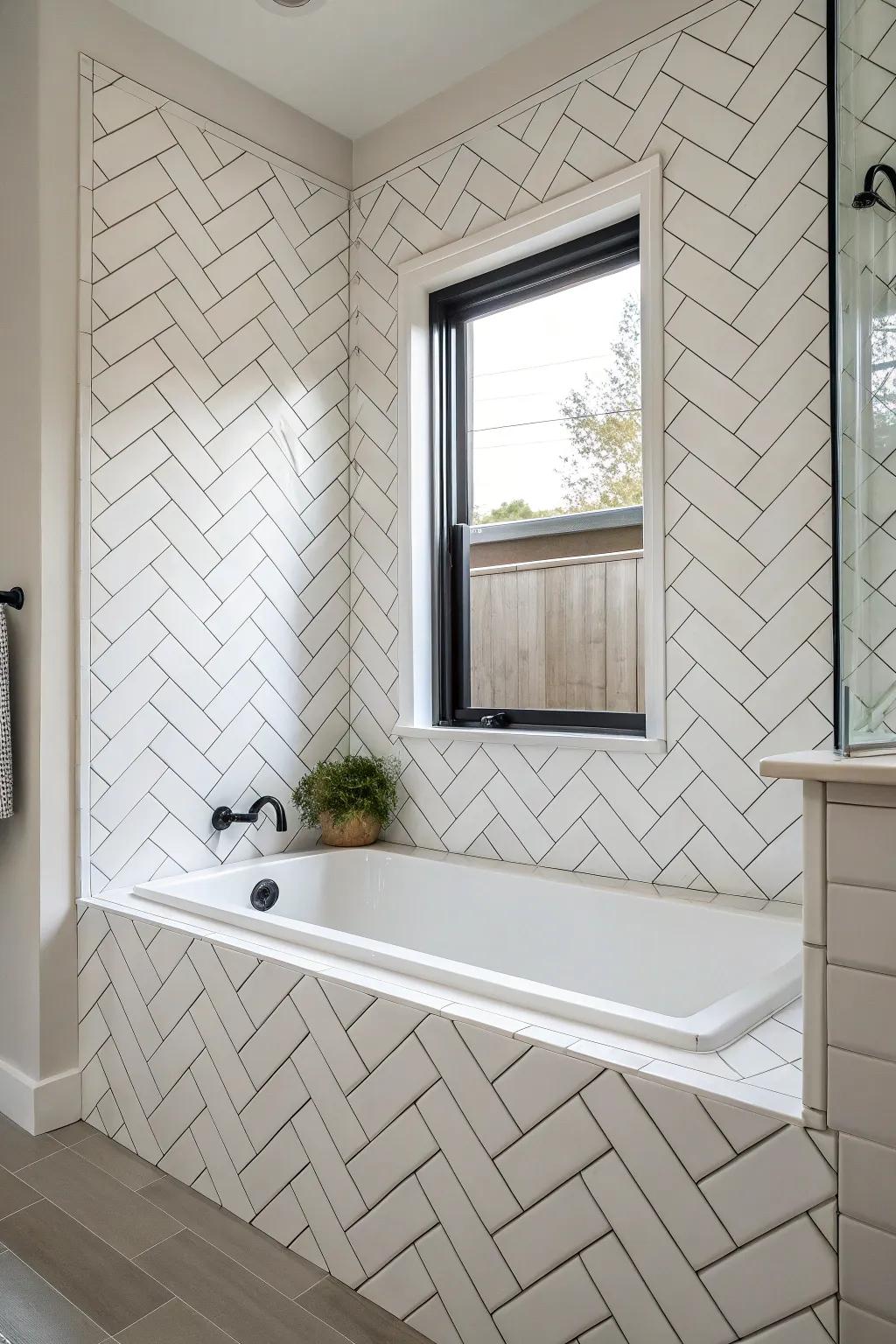 Refresh traditional rectangular tiles with an innovative herringbone design.