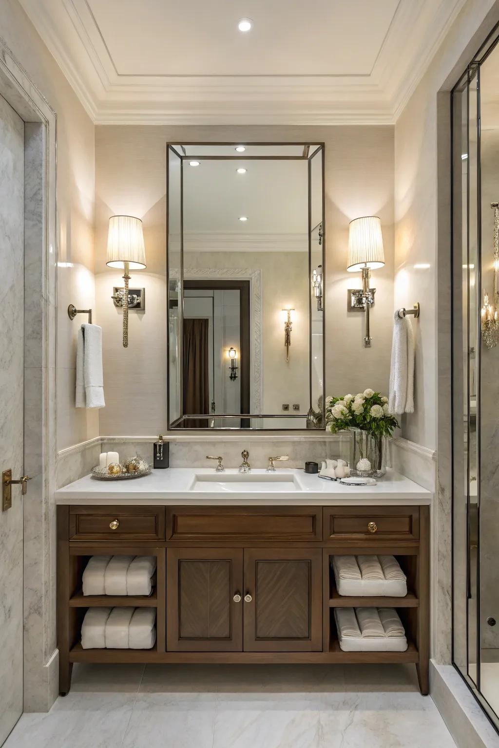 Wall sconces bring a balanced and elegant look to your bathroom.