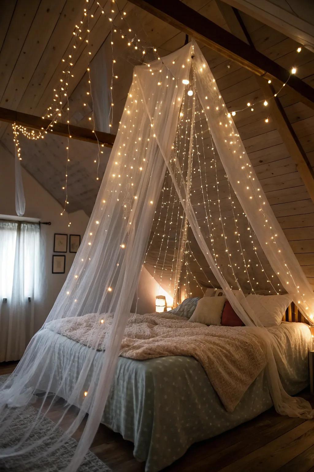 A light display turns this bedroom into a celestial dream.