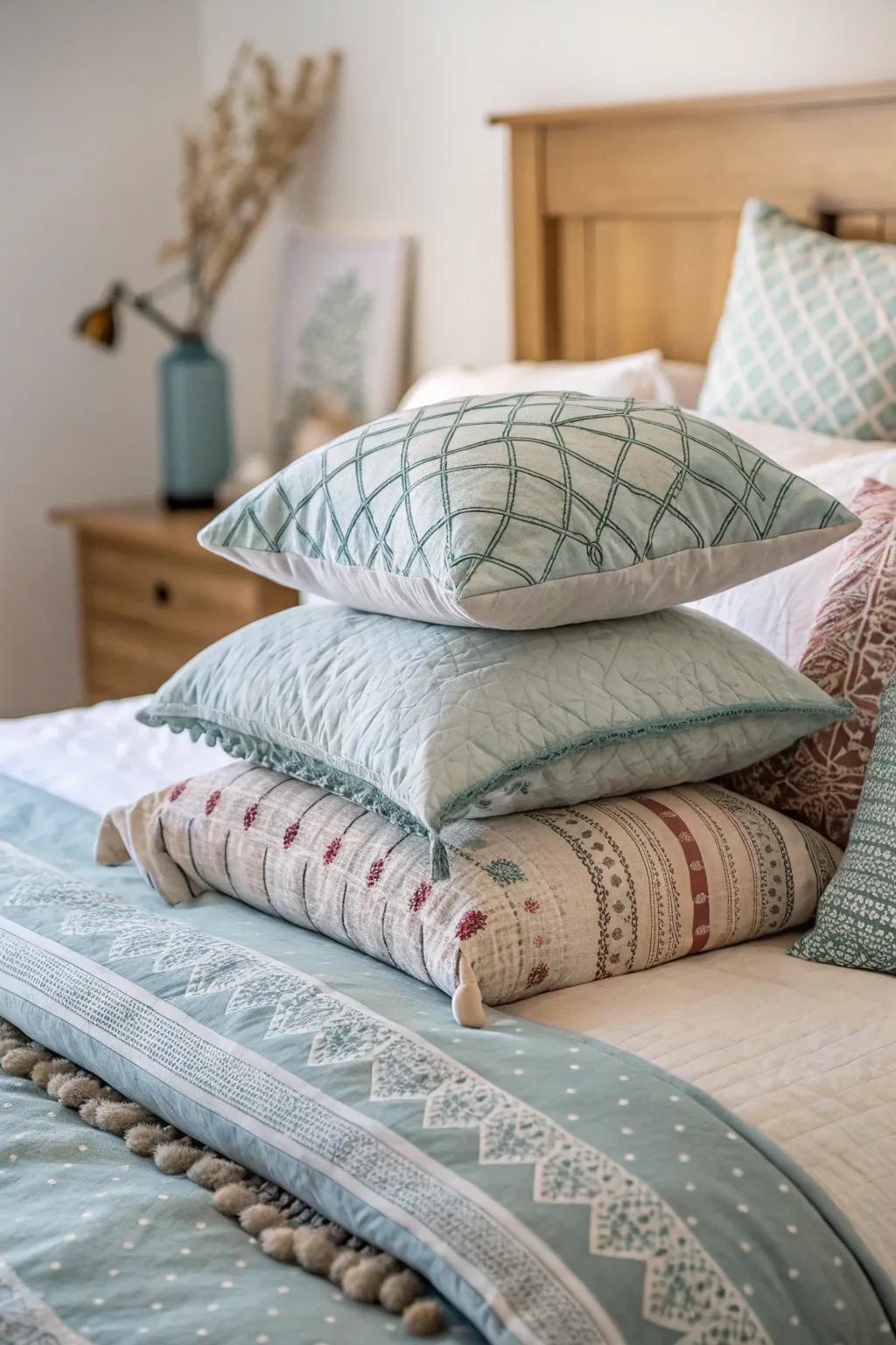 Arrange your cushions elegantly to invite a serene atmosphere.