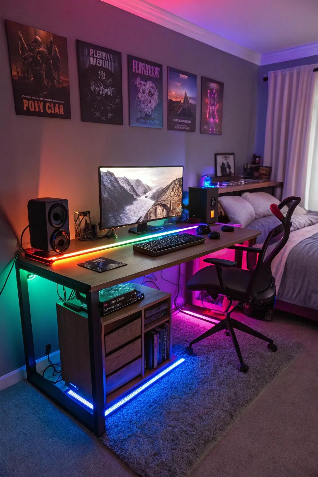 Spectrum illumination establishes an enveloping gaming milieu.