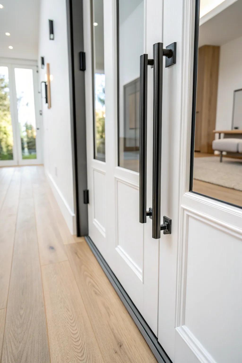 Simple bar grips present a sleek and contemporary accent to folding doors.