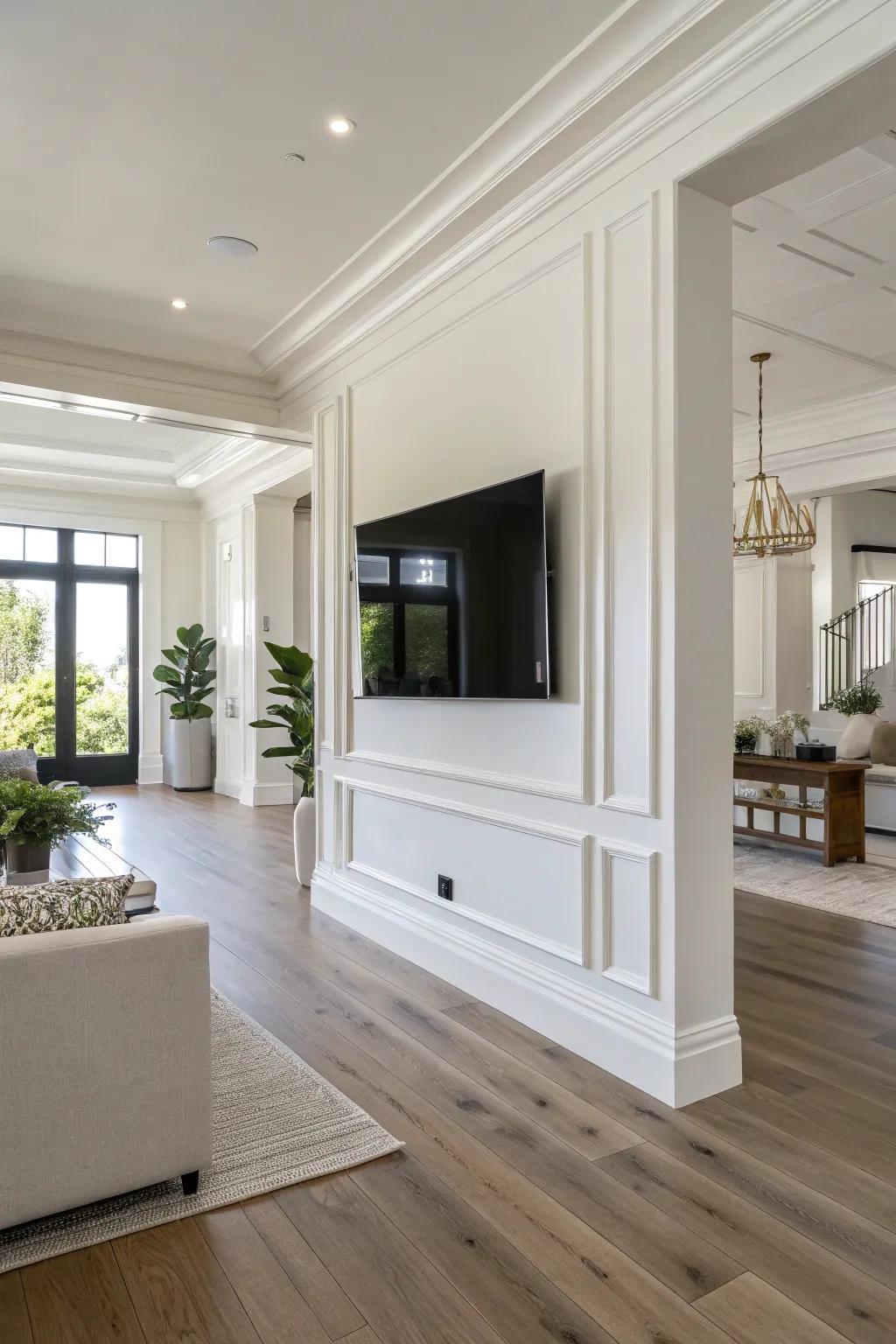 A wall-mounted TV elevates the refined nature of a contemporary living space.