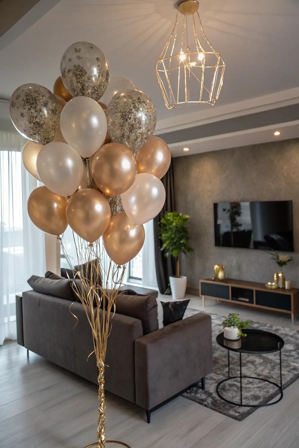Refined metallic and matte balloon designs enhance the elegance of a birthday event.