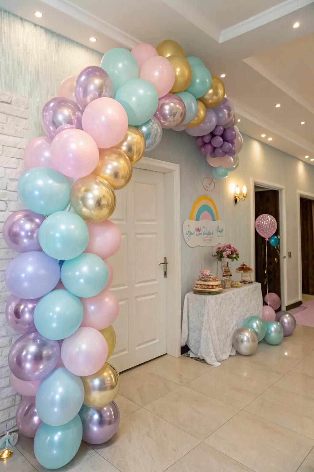 An eye-catching balloon arch sets the stage for a memorable entrance