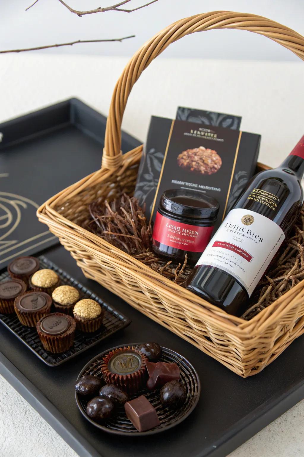 An epicurean ebony hamper filled with opulent treats.