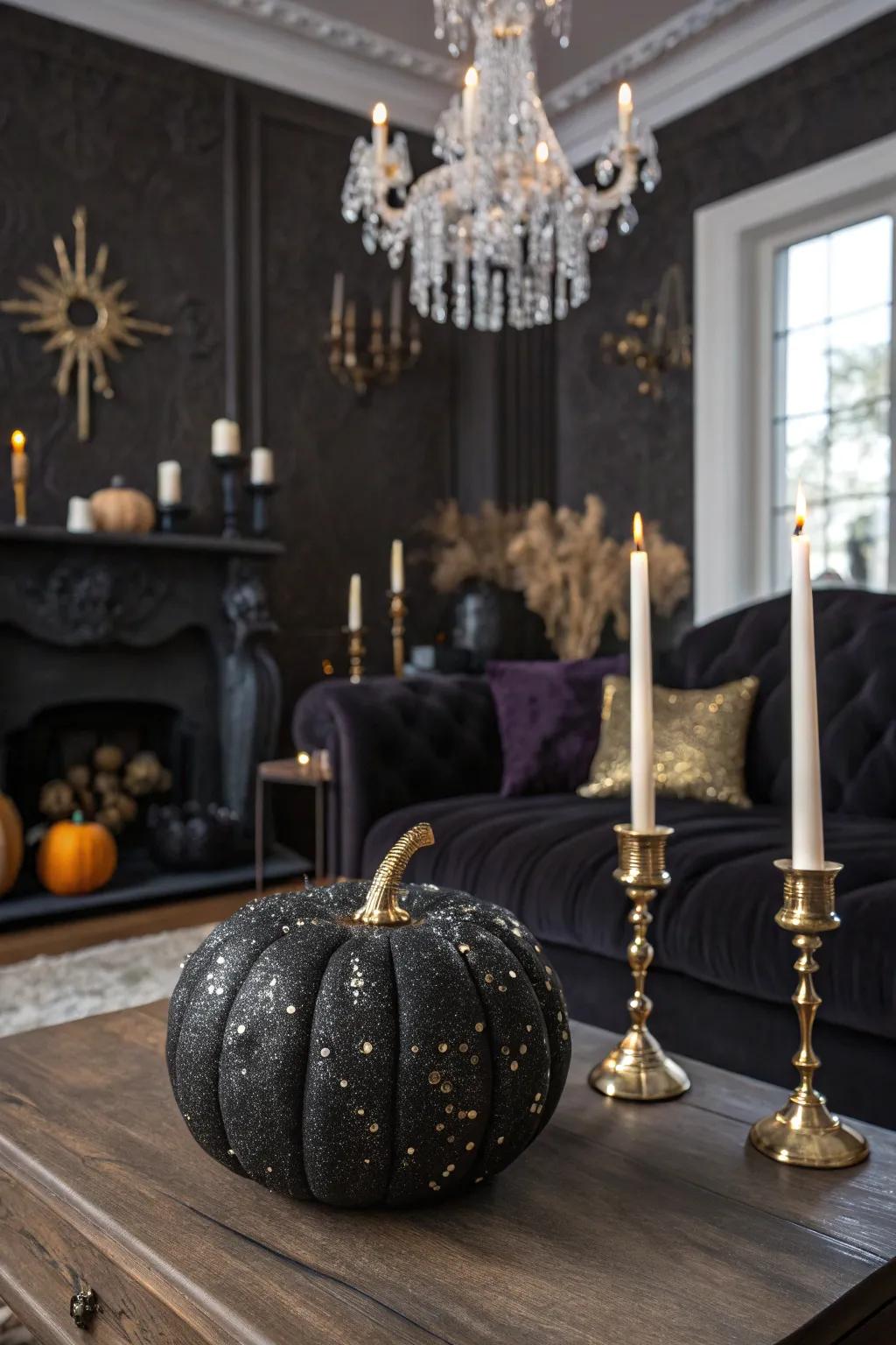 A radiant gothic dark-hued pumpkin that elevates any space.