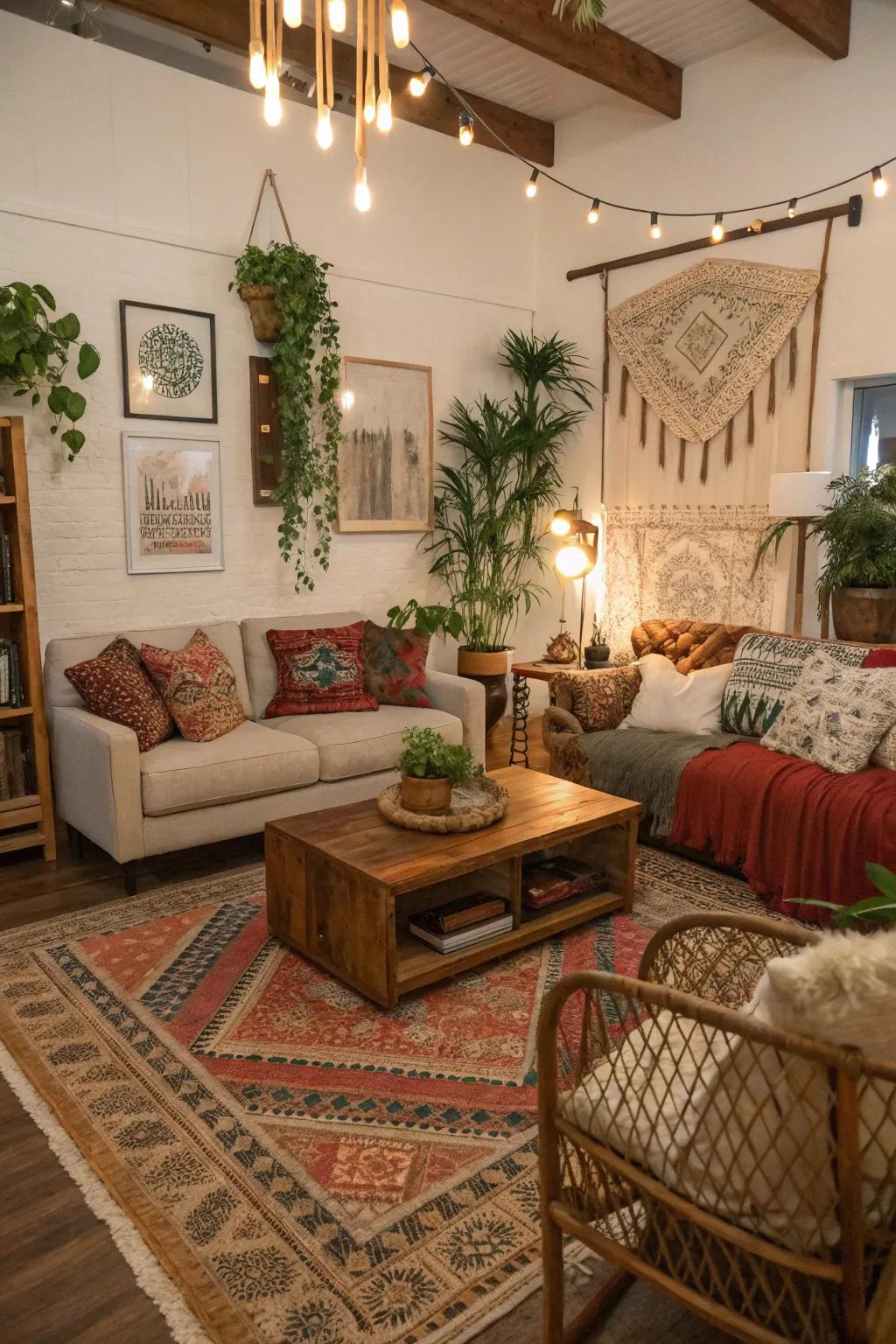 A carefully curated living area showcasing a fusion of furniture styles.