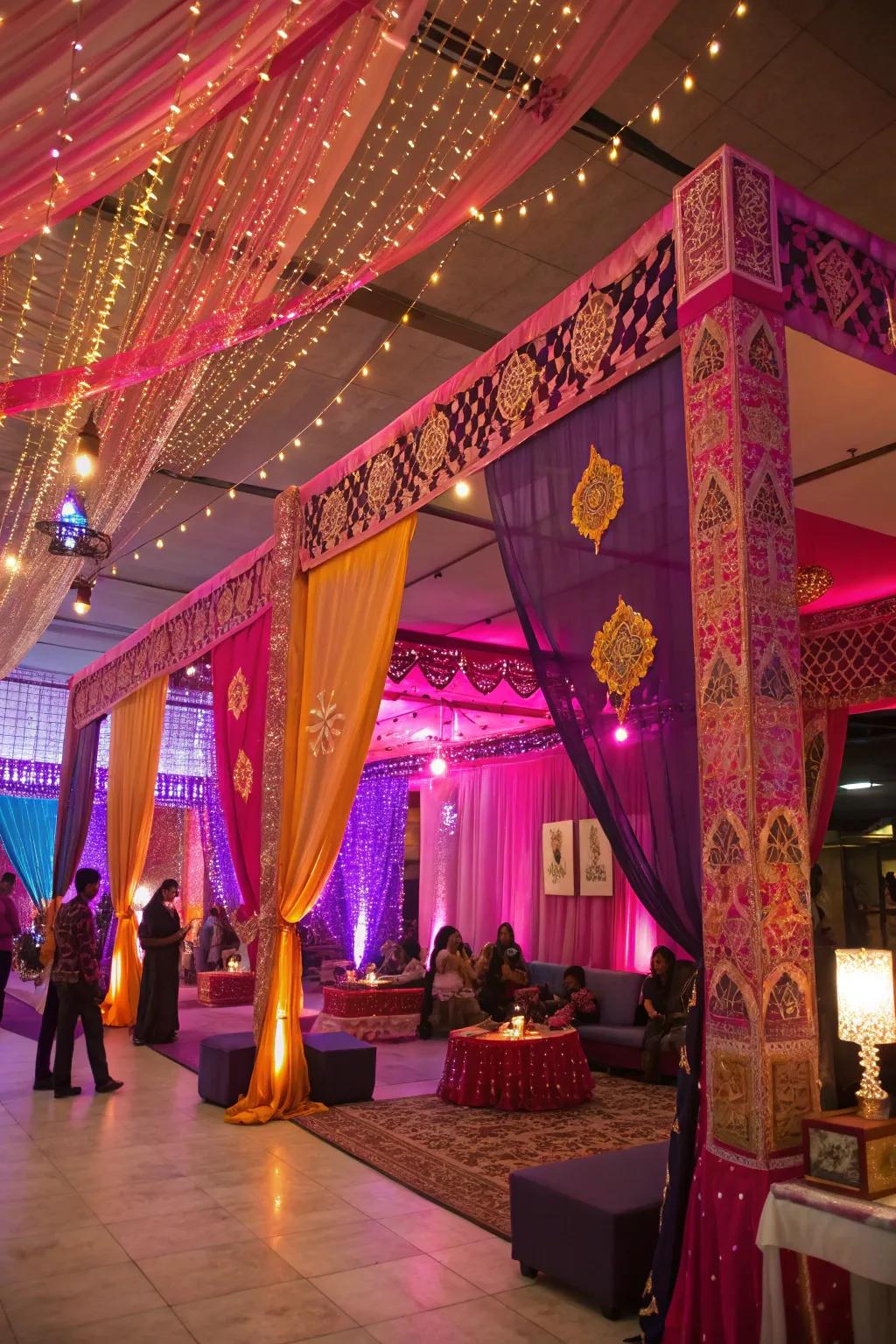 Infuse your space with the spirit of Bollywood through vibrant decorations.