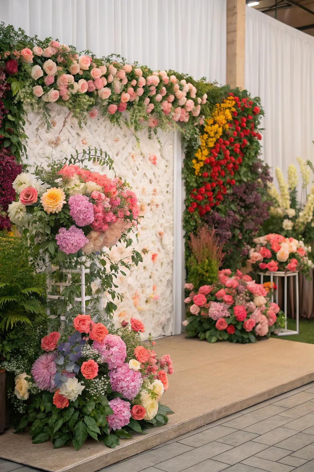 Dynamic floral backdrop for a boutique environment