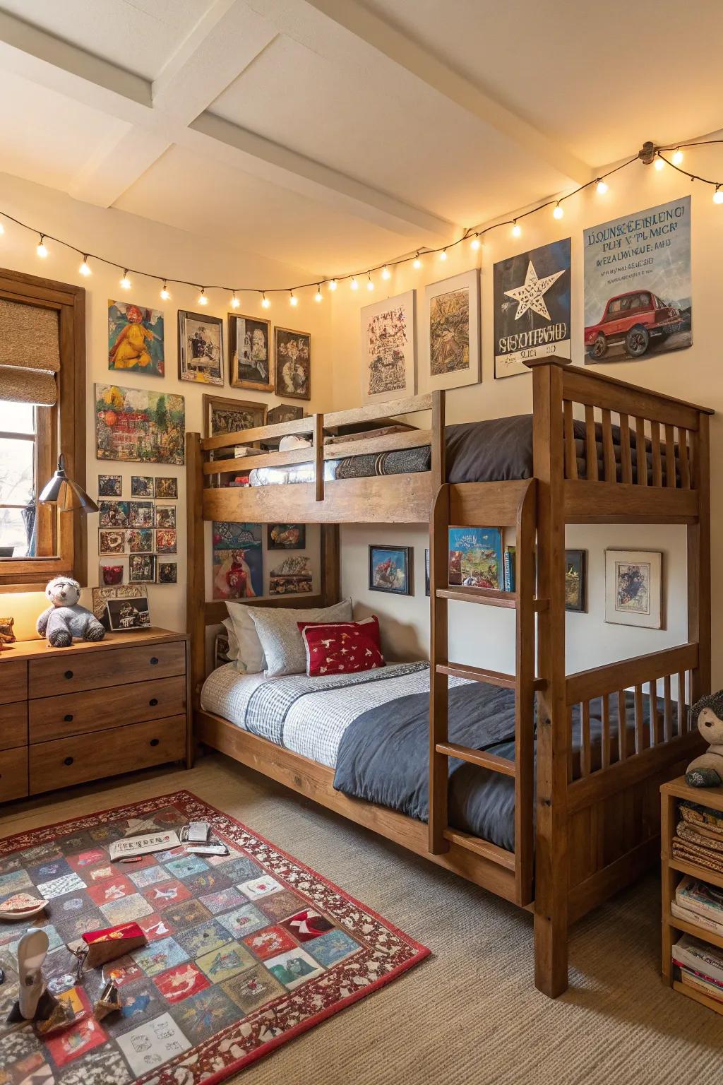 Classic hardwood bunk beds infuse a boys' room with warmth and heritage.