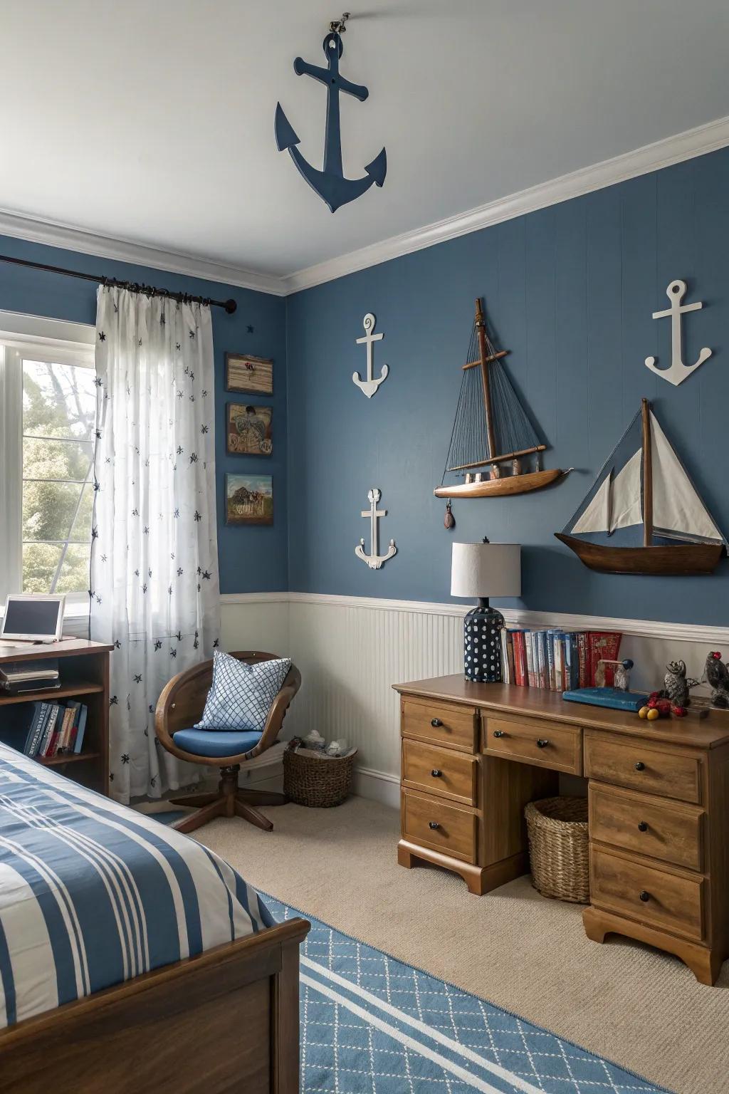 Calming classic blue sets a serene tone for a boys room.