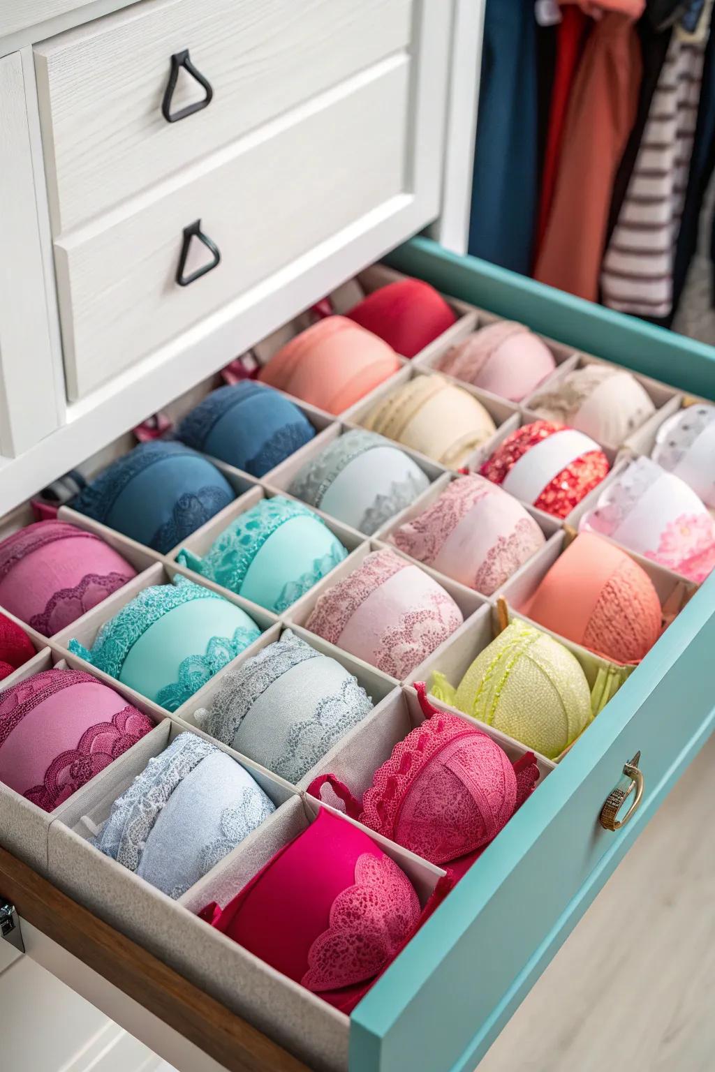 Maintain your undergarments neatly arranged and disentangled with compartment inserts.