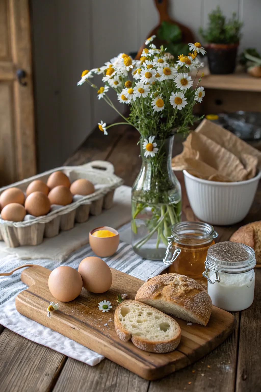 Country elegance is captured in this rustic farmhouse breakfast spread.