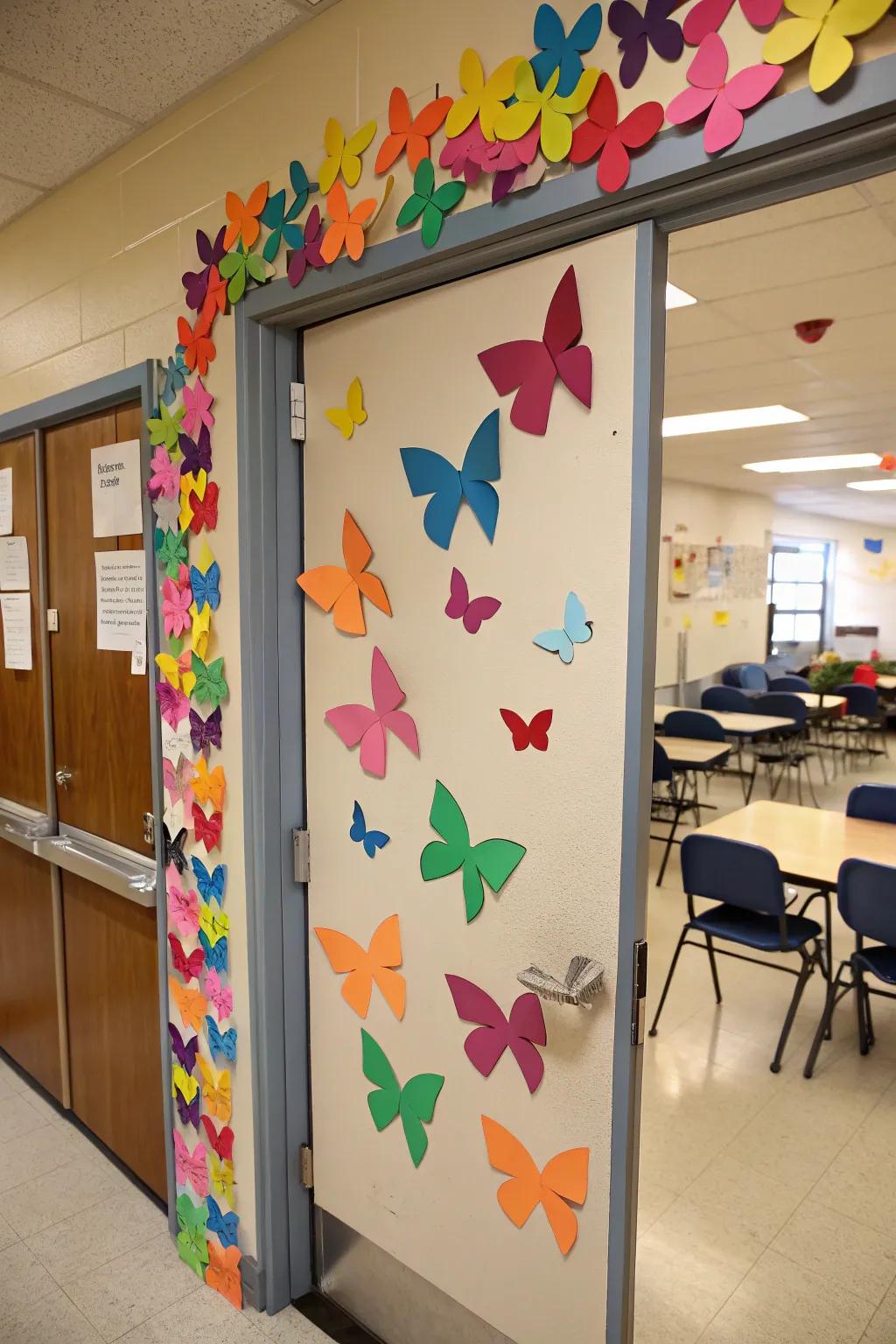 Infuse your classroom entrance with a spectrum of radiant flutter shapes.