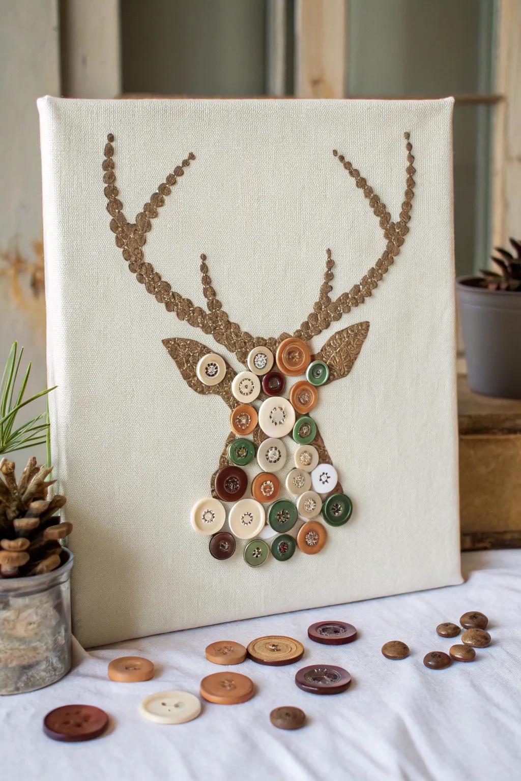 Create sophistication: Transform buttons into a whimsical deer portrait that adds allure to any space.