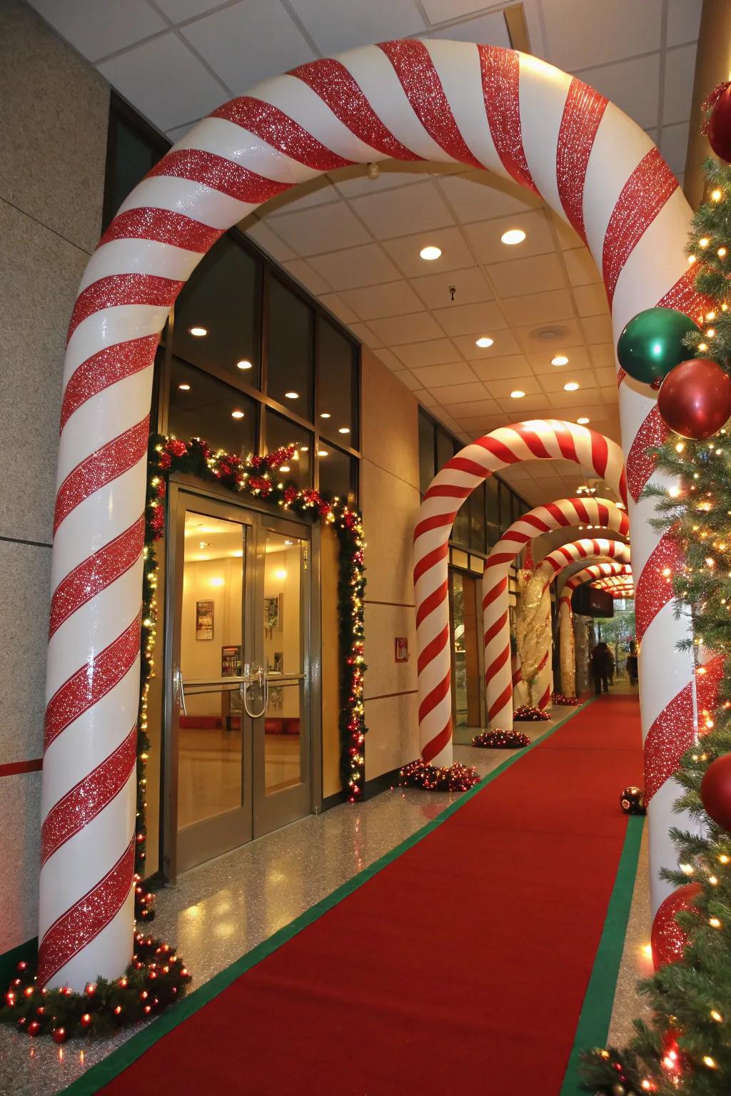 Create a stunning entrance with peppermint arches.