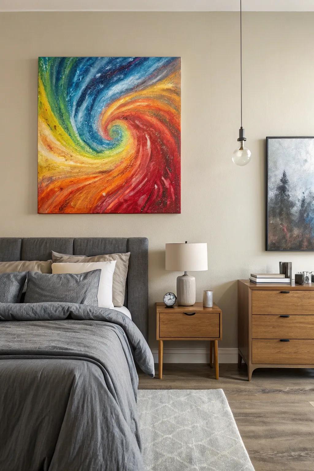 Infuse your bedroom with vitality using a striking abstract surface.