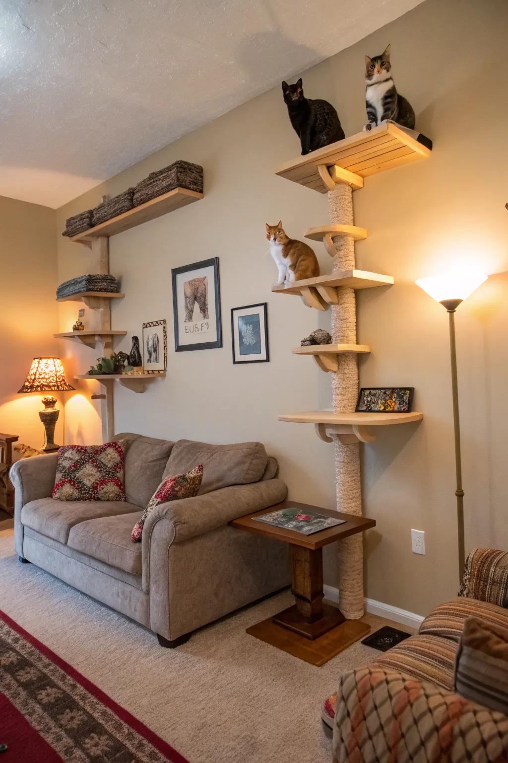 Multi-level platforms provide endless delight for inquisitive cats.