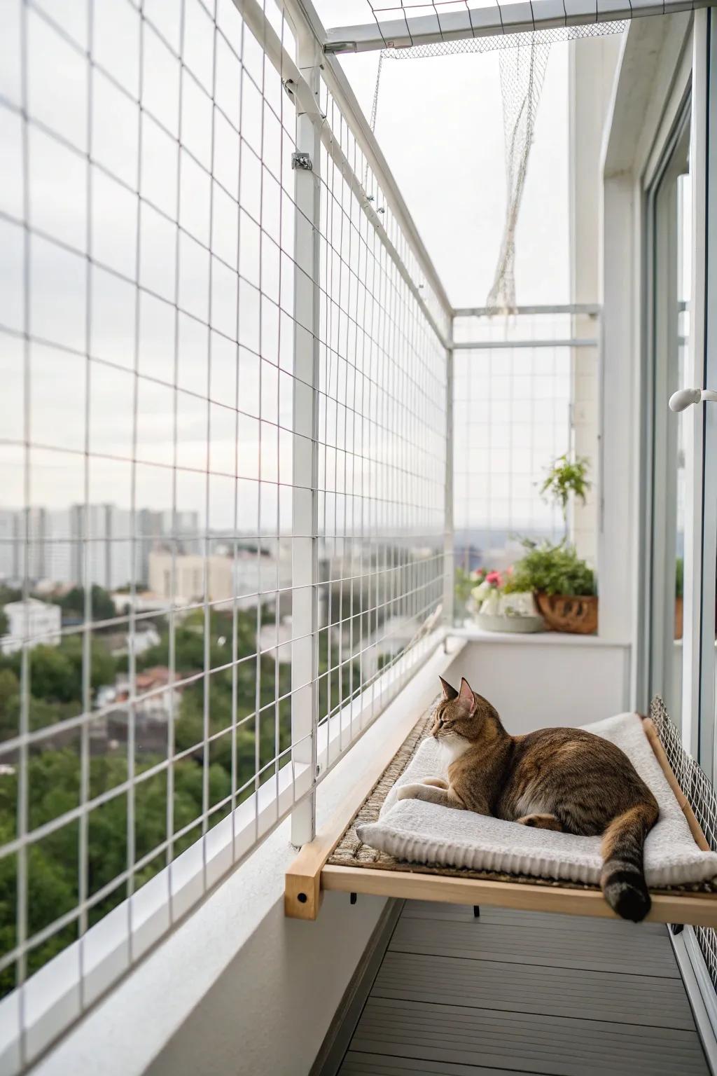 An elegant wire enclosure delivers safety and style for your veranda catio.