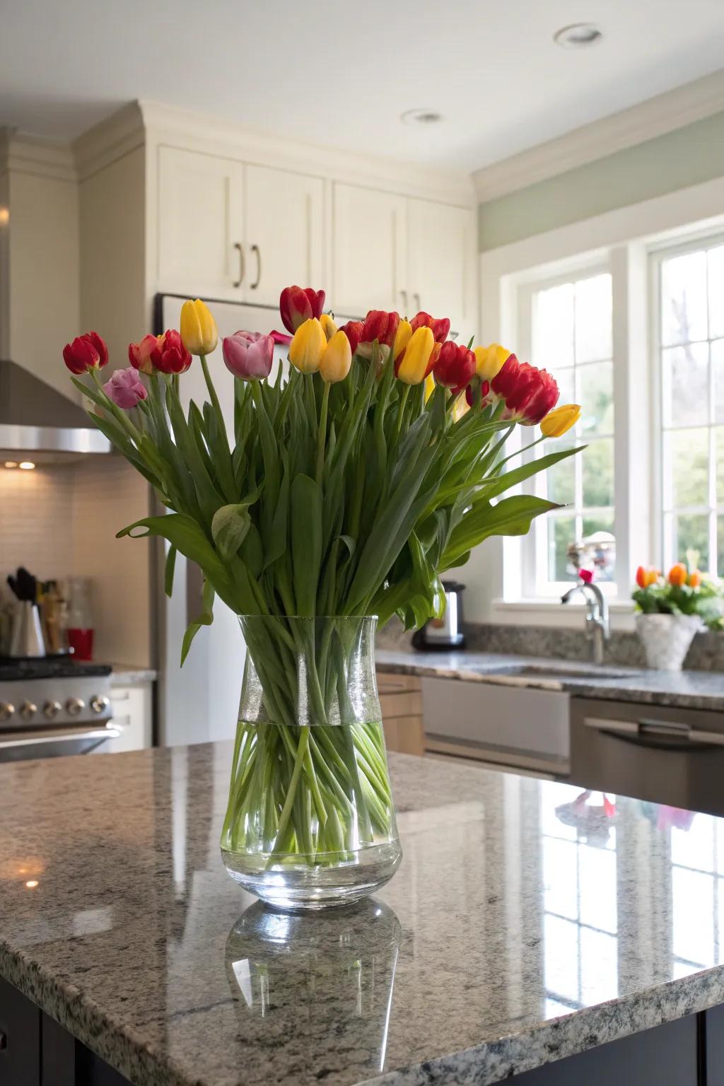 Refresh your kitchen island with a vase of seasonal daffodils.